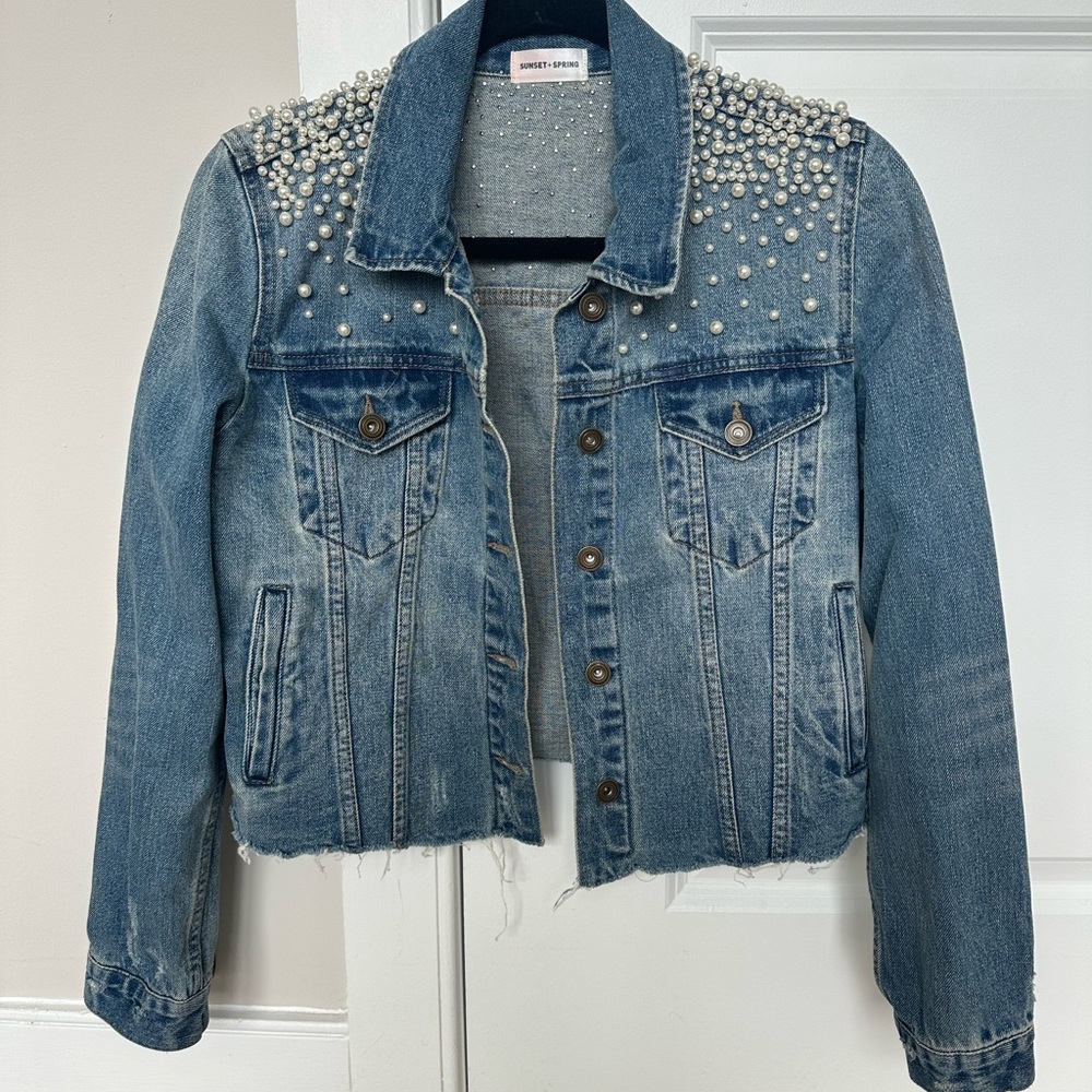 Pearl Embellished Denim Jacket